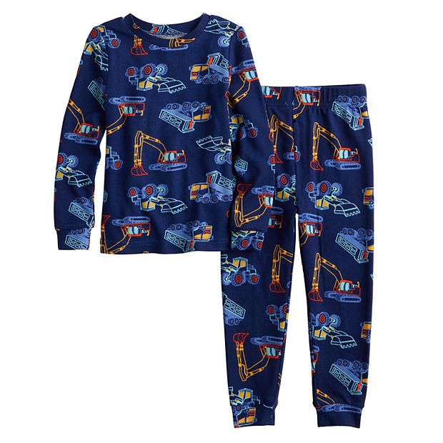 Toddler Boy Cuddl Duds Construction Truck Print Long Sleeve Pajama Top Pajama Pants Set