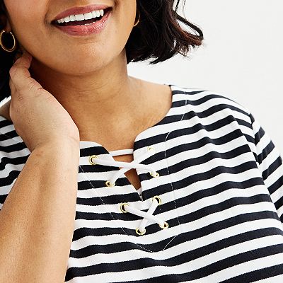 Plus Size Croft & Barrow Lace-Up Neck T-Shirt Dress