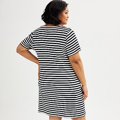 Plus Size Croft & Barrow Lace-Up Neck T-Shirt Dress