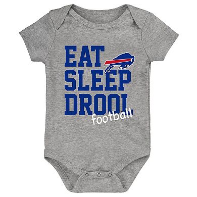 Newborn & Infant Red/Royal/Heather Gray Buffalo Bills Three-Pack Eat, Sleep & Drool Retro Bodysuit Set