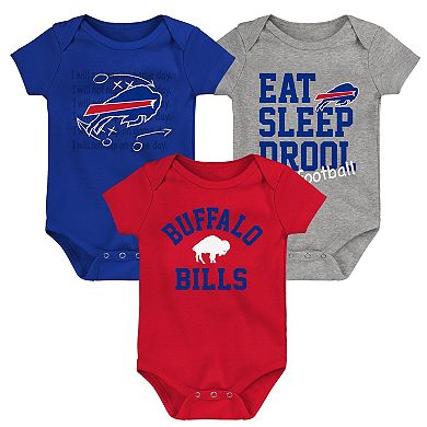 Newborn & Infant Red/Royal/Heather Gray Buffalo Bills Three-Pack Eat, Sleep & Drool Retro Bodysuit Set