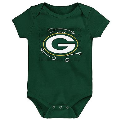 Newborn & Infant Green/Gold/Heather Gray Green Bay Packers Three-Pack Eat, Sleep & Drool Retro Bodysuit Set