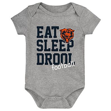 Newborn & Infant Orange/Navy/Heather Gray Chicago Bears Three-Pack Eat, Sleep & Drool Retro Bodysuit Set