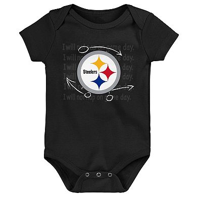 Newborn & Infant Black/Gold/Heather Gray Pittsburgh Steelers Three-Pack Eat, Sleep & Drool Retro Bodysuit Set