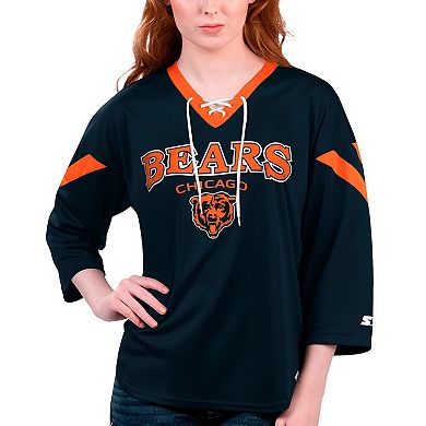 Women's Starter Navy Chicago Bears Rally Lace-Up 3/4 Sleeve T-Shirt