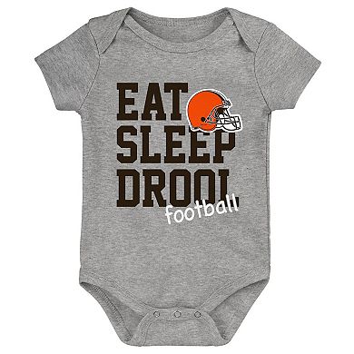 Newborn & Infant Brown/Orange/Heather Gray Cleveland Browns Three-Pack Eat, Sleep & Drool Retro Bodysuit Set