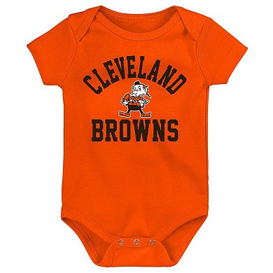 Newborn & Infant Brown/Orange/Heather Gray Cleveland Browns Three-Pack Eat, Sleep & Drool Retro Bodysuit Set