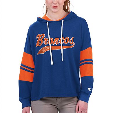 Women's Starter Royal Denver Broncos Bump And Run Long Sleeve Hoodie T-Shirt