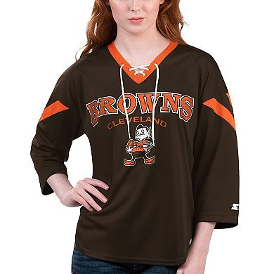 Women's Starter Brown Cleveland Browns Rally Lace-Up 3/4 Sleeve T-Shirt