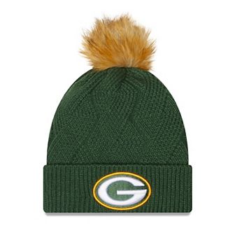 Women's New Era Green Green Bay Packers Snowy Cuffed Knit Hat with Pom