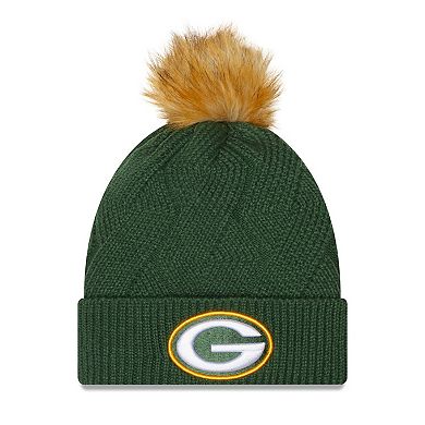 Women's New Era Green Green Bay Packers Snowy Cuffed Knit Hat with Pom