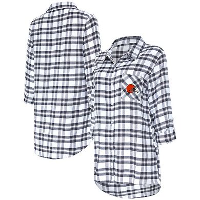 Women's Concepts Sport Charcoal Cleveland Browns Sienna Plaid Full-Button Long Sleeve Nightshirt