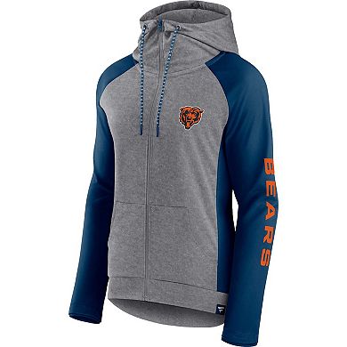 Women's Fanatics Branded Heather Gray/College Navy Chicago Bears Blind Side Lightweight Full-Zip Hoodie