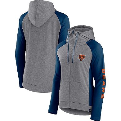 Women's Fanatics Branded  Heather Gray/College Navy Chicago Bears Blind Side Lightweight Full-Zip Hoodie