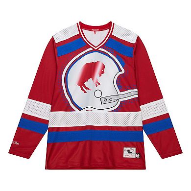 Women's Mitchell & Ness Red Buffalo Bills Big Face 7.0 Long Sleeve Jersey T-Shirt