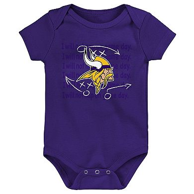 Newborn & Infant Purple/Gold/Heather Gray Minnesota Vikings Three-Pack Eat, Sleep & Drool Retro Bodysuit Set