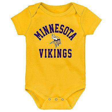 Newborn & Infant Purple/Gold/Heather Gray Minnesota Vikings Three-Pack Eat, Sleep & Drool Retro Bodysuit Set