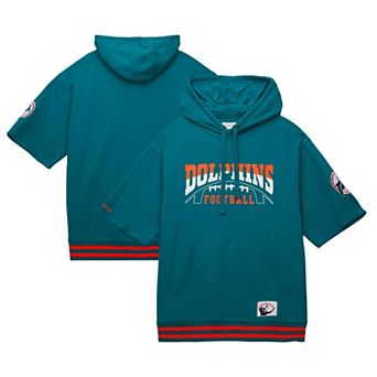 Men's Mitchell & Ness Aqua Miami Dolphins Pre-Game Short Sleeve Pullover Hoodie