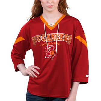 Women's Starter Red Tampa Bay Buccaneers Rally Lace-Up 3/4 Sleeve T-Shirt