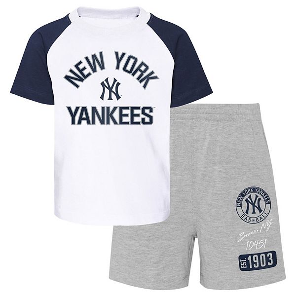 Infant White/Heather Gray New York Yankees Ground Out Baller Raglan T ...