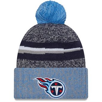 Men's New Era Navy/Light Blue Tennessee Titans 2023 Sideline Sport Cuffed Pom Knit Hat