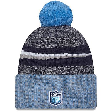 Men's New Era Navy/Light Blue Tennessee Titans 2023 Sideline Sport Cuffed Pom Knit Hat