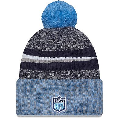 Men's New Era  Navy/Light Blue Tennessee Titans 2023 Sideline Sport Cuffed Pom Knit Hat