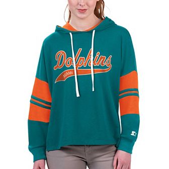 Women's Starter Aqua Miami Dolphins Bump And Run Long Sleeve Hoodie T-Shirt