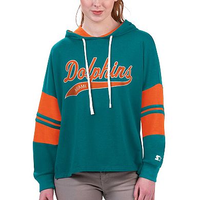 Women's Starter Aqua Miami Dolphins Bump And Run Long Sleeve Hoodie T-Shirt