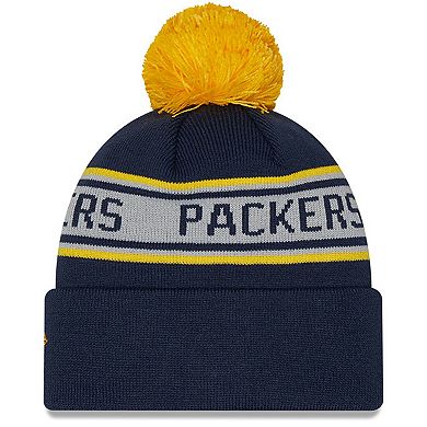 Youth New Era Navy Green Bay Packers Repeat Cuffed Knit Hat with Pom