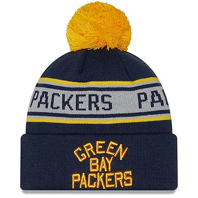 Youth New Era Navy Green Bay Packers Repeat Cuffed Knit Hat with Pom