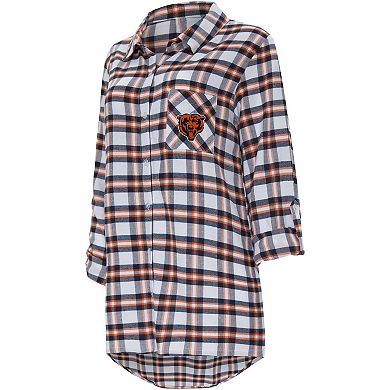 Women's Concepts Sport Navy Chicago Bears Sienna Plaid Full-Button Long Sleeve Nightshirt