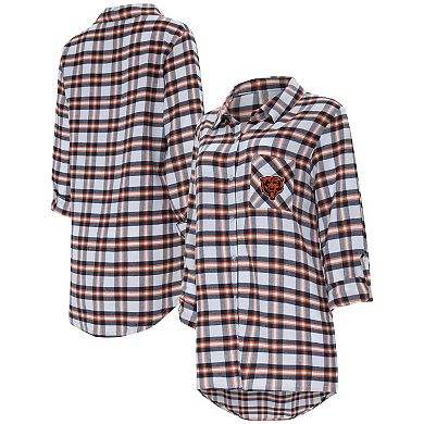 Women's Concepts Sport Navy Chicago Bears Sienna Plaid Full-Button Long Sleeve Nightshirt