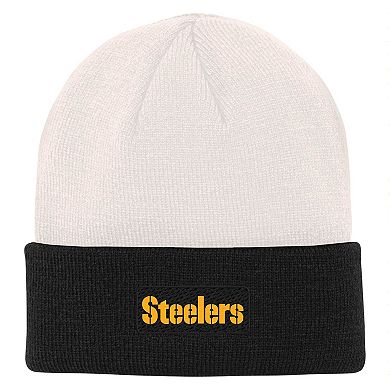 Youth Cream/Black Pittsburgh Steelers Bone Cuffed Knit Hat