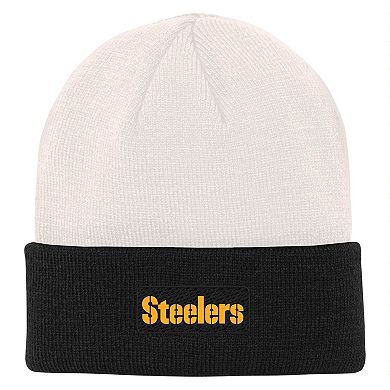 Youth Cream/Black Pittsburgh Steelers Bone Cuffed Knit Hat