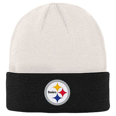 Youth Cream/Black Pittsburgh Steelers Bone Cuffed Knit Hat