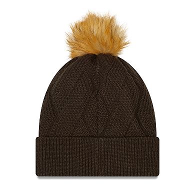 Women's New Era Brown Cleveland Browns Snowy Cuffed Knit Hat with Pom