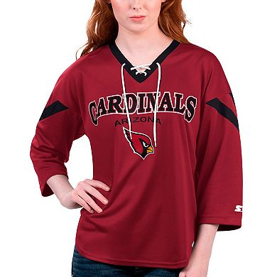 Women's Starter Cardinal Arizona Cardinals Rally Lace-Up 3/4 Sleeve T-Shirt