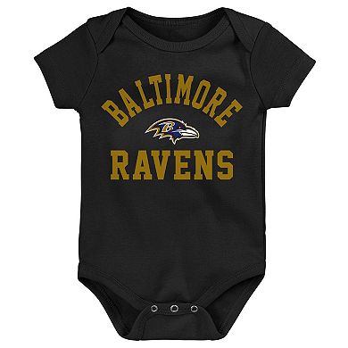 Newborn & Infant Purple/Black/Heather Gray Baltimore Ravens Three-Pack Eat, Sleep & Drool Retro Bodysuit Set