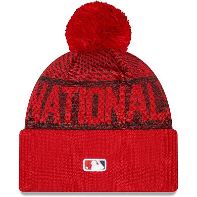 Men's New Era Red Washington Nationals Authentic Collection Sport Cuffed Knit Hat with Pom