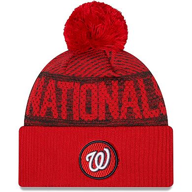 Men's New Era Red Washington Nationals Authentic Collection Sport Cuffed Knit Hat with Pom