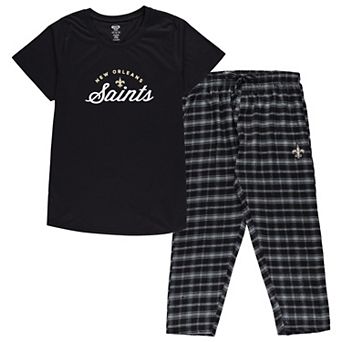 Women's Concepts Sport Black New Orleans Saints Plus Size Badge T-Shirt & Flannel Pants Sleep Set