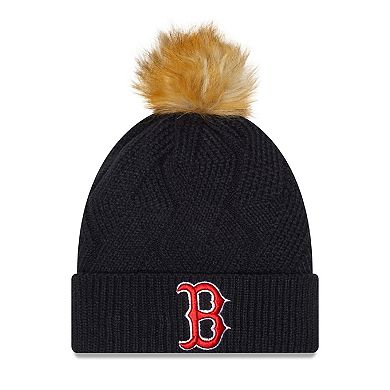 Women's New Era Navy Boston Red Sox Snowy Cuffed Knit Hat with Pom