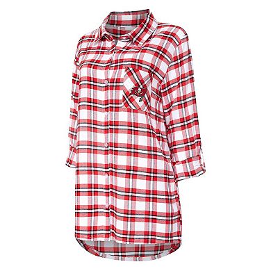 Women's Concepts Sport Red Tampa Bay Buccaneers Sienna Plaid Full-Button Long Sleeve Nightshirt