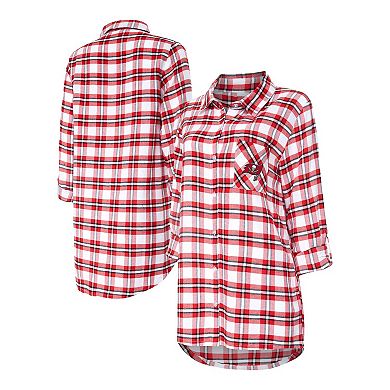 Women's Concepts Sport Red Tampa Bay Buccaneers Sienna Plaid Full-Button Long Sleeve Nightshirt
