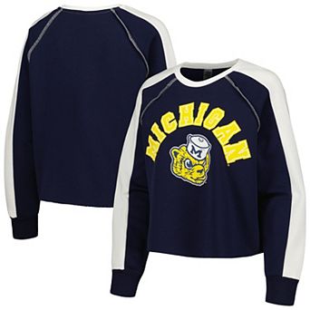 Women's Gameday Couture Navy Michigan Wolverines Blindside RaglanÂ Cropped Pullover Sweatshirt