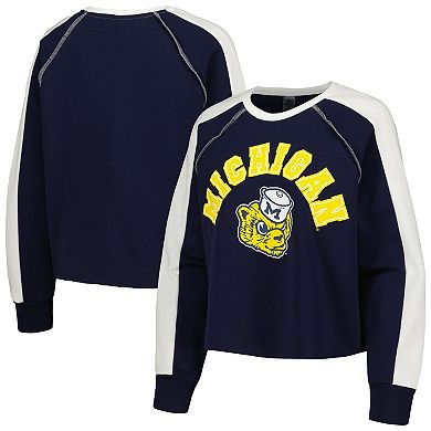 Women's Gameday Couture Navy Michigan Wolverines Blindside RaglanÂ Cropped Pullover Sweatshirt