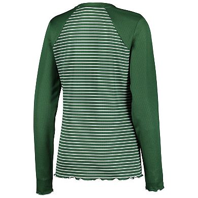 Women's Antigua Green Green Bay Packers Maverick Waffle Henley Long Sleeve T-Shirt