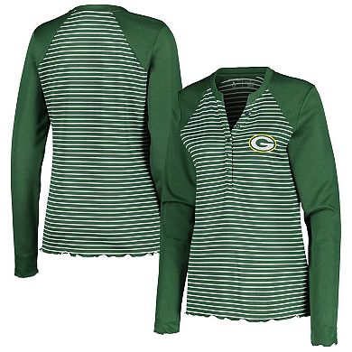 Women's Antigua Green Green Bay Packers Maverick Waffle Henley Long Sleeve T-Shirt