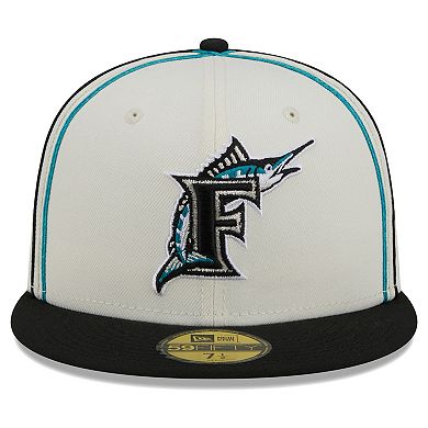 Men's New Era  Cream/Black Florida Marlins Chrome Sutash 59FIFTY Fitted Hat